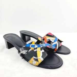 Hermes AUTHENTIC Oasis RARE Sandals Leather Size US 7 Black Women Multicoloured